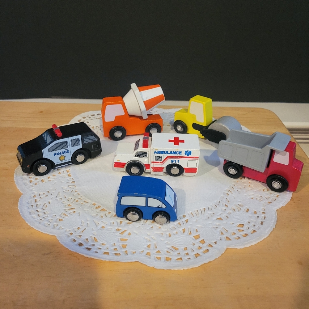 Melissa & Doug Wooden Block Vehicles Learning Pretend Play Rug LOT OF 6